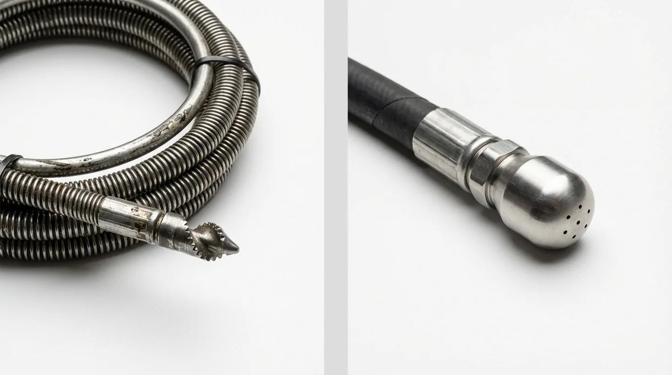 Drain snake cable and hydro jetting nozzle used for drain cleaning in Hinckley, MN