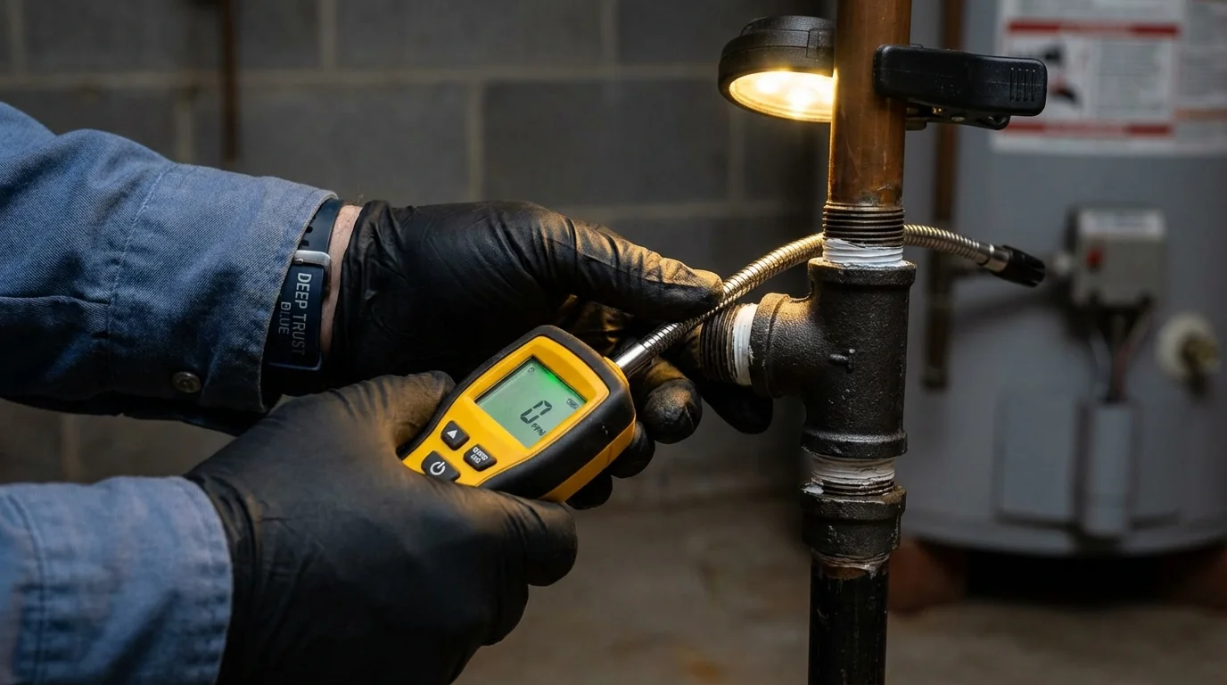 Gas leak detection with electronic sniffer by Johns Plumbing LLC in Hinckley