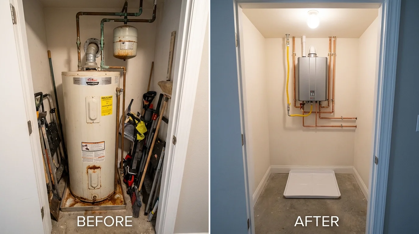 Tank water heater versus wall-mounted tankless unit comparison for Hinckley, MN homeowners